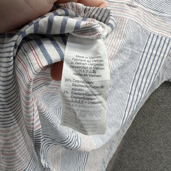 Madewell Shirt Womens XS White Blue Red Striped Short Sleeve Button Front Hemp - Picture 8 of 11